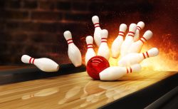 Bowling,Strike,Hit,With,Fire,Explosion.,Concept,Of,Success,And